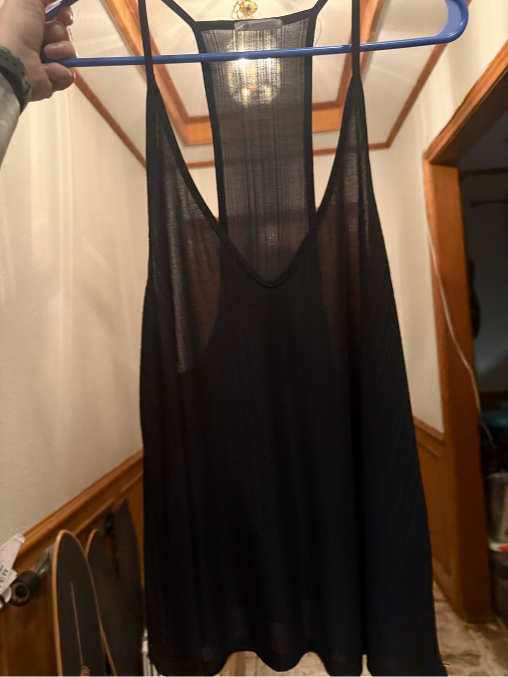 Semi Sheer free people ribbed Racerback flowy Black Tank Top size s